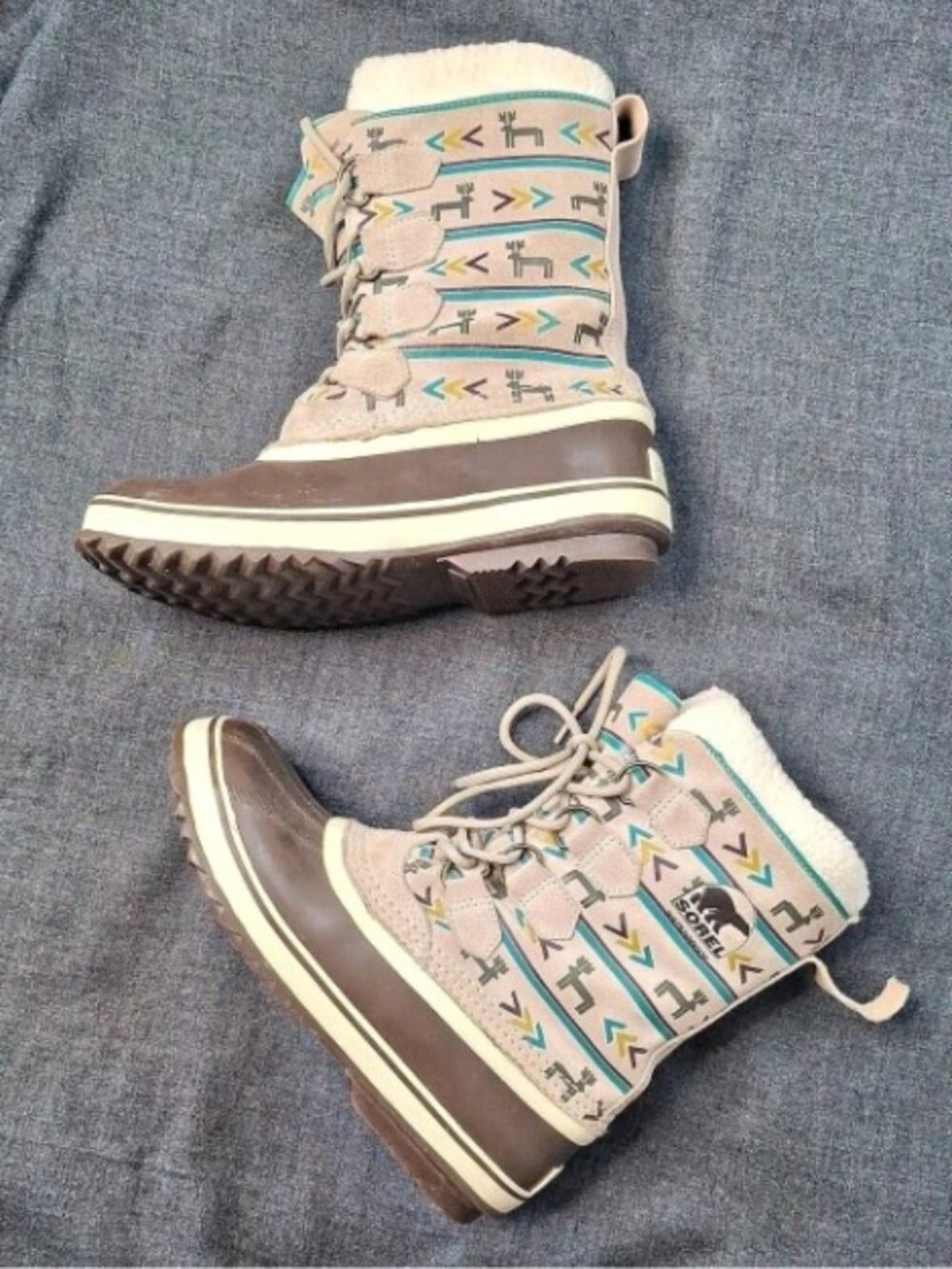 SOREL Waterproof Aztec Deer Suede Winter Duck Boots Women Size 9 NL1716